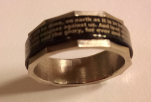 Men's Lords Prayer Stainless Steel Ring Christian Cross Bible Two-Tone - Bild 4 von 4