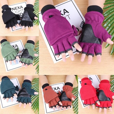 Paired Fleece Fingerless Gloves Mittens Half Finger Winter Warm Mitten