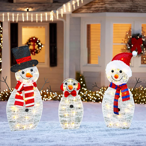 Christmas Decoration 55 L Lighted Snowman Family Outdoor, 3-Piece Waterproof Plu