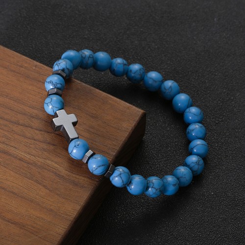 Hematite Cross Bracelets Natural Stone Tiger Eye Obsidian Bangles for Men Women - Picture 28 of 90