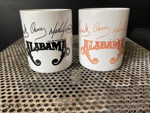 VTG 1981 ALABAMA X AUTOGRAPHS X COFFEE CUP MUG COUNTRY MUSIC Black & Orange