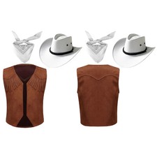Boys Girls Cowboy Costume Fringe Cowgirl Outfit Carnival Set Halloween Vest Hat