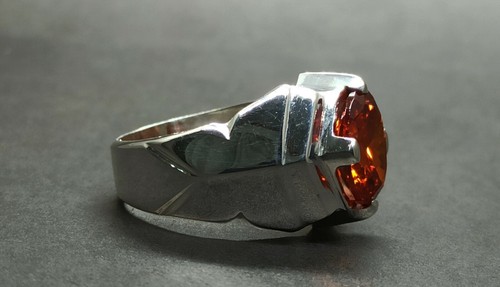 Oval Cut 5 Ct Orange Zircon Mens Ring Sterling Silver 925 Handmade Zircon Ring - Picture 11 of 12