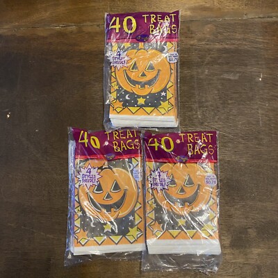 3packs Vintage 90s Halloween Paper Trick or Treat Candy Bags NOS Retro Fun World