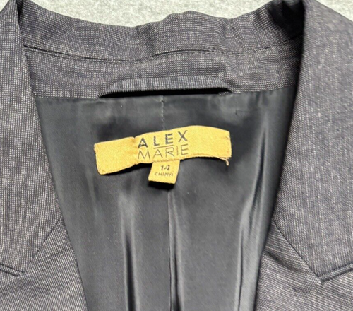 Alex Marie Womens Blazer 14 One Button Jacket Indigo Blue Professional Office - Picture 3 of 9