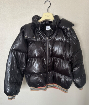 595.00$ BURBERRY Boys Josiah Icon Hooded Puffer Coat Jacket 10 12