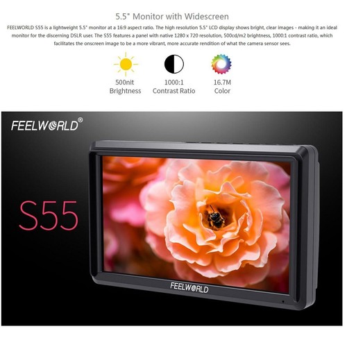 FEELWORLD S55+Battery 5.5-Inch DSLR Camera Field Monitor 4K HDMI Input Output - Picture 4 of 12