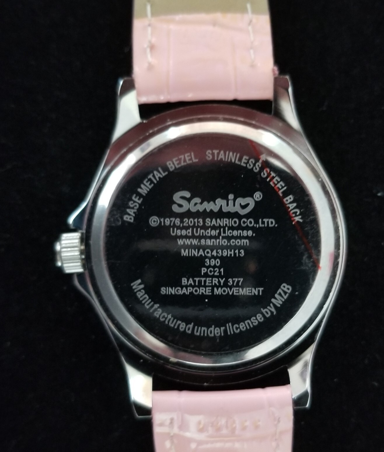 Sanrio Disney MZB Watch Silver Tone Crystal Bezel Pink Faux Leather Band 5.5"-7"