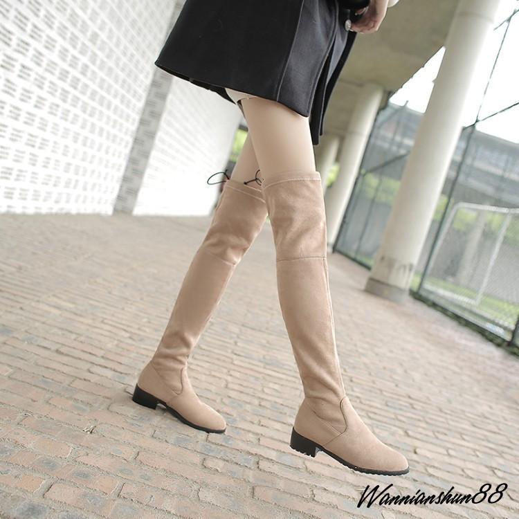 Women's Stretch faux Suede Round Toe Low Heels over the Knee High Boots shoes Women's Stretch faux Suede Round Toe Low Heels over the Knee High Boots shoes
