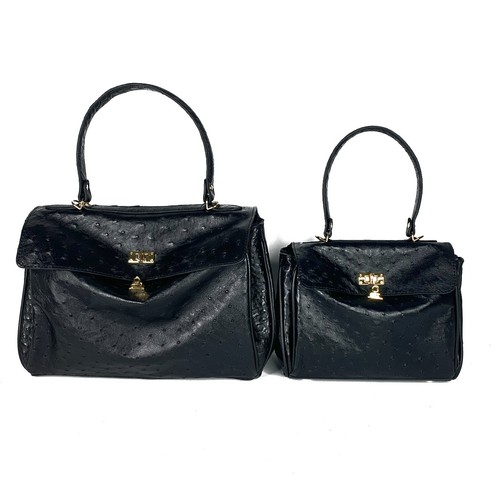 Bolso de hombro de cuero de avestruz genuino de lujo negro para mujer - Imagen 8 de 14
