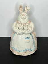 1983 FRITZ And FLOYD Bunnie Momma & Babies Cookie Jar Ceramic- Baby Missing Ear