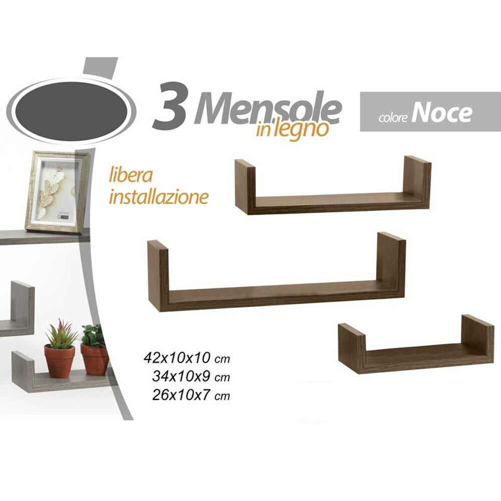Immagine 11 - Set 3 Mensole da Parete Moderne Design con Bordi Mensola Scaffale Legno Noce