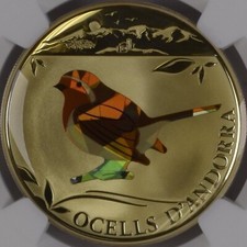 ANDORRA. 2012, 5 Diners, Silver - NGC PF67 - Robin, Prism, Colourized