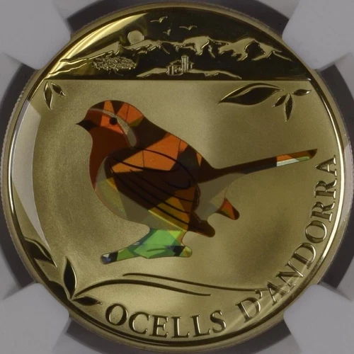 ANDORRA. 2012, 5 Diners, Silver - NGC PF67 - Robin, Prism, Colourized