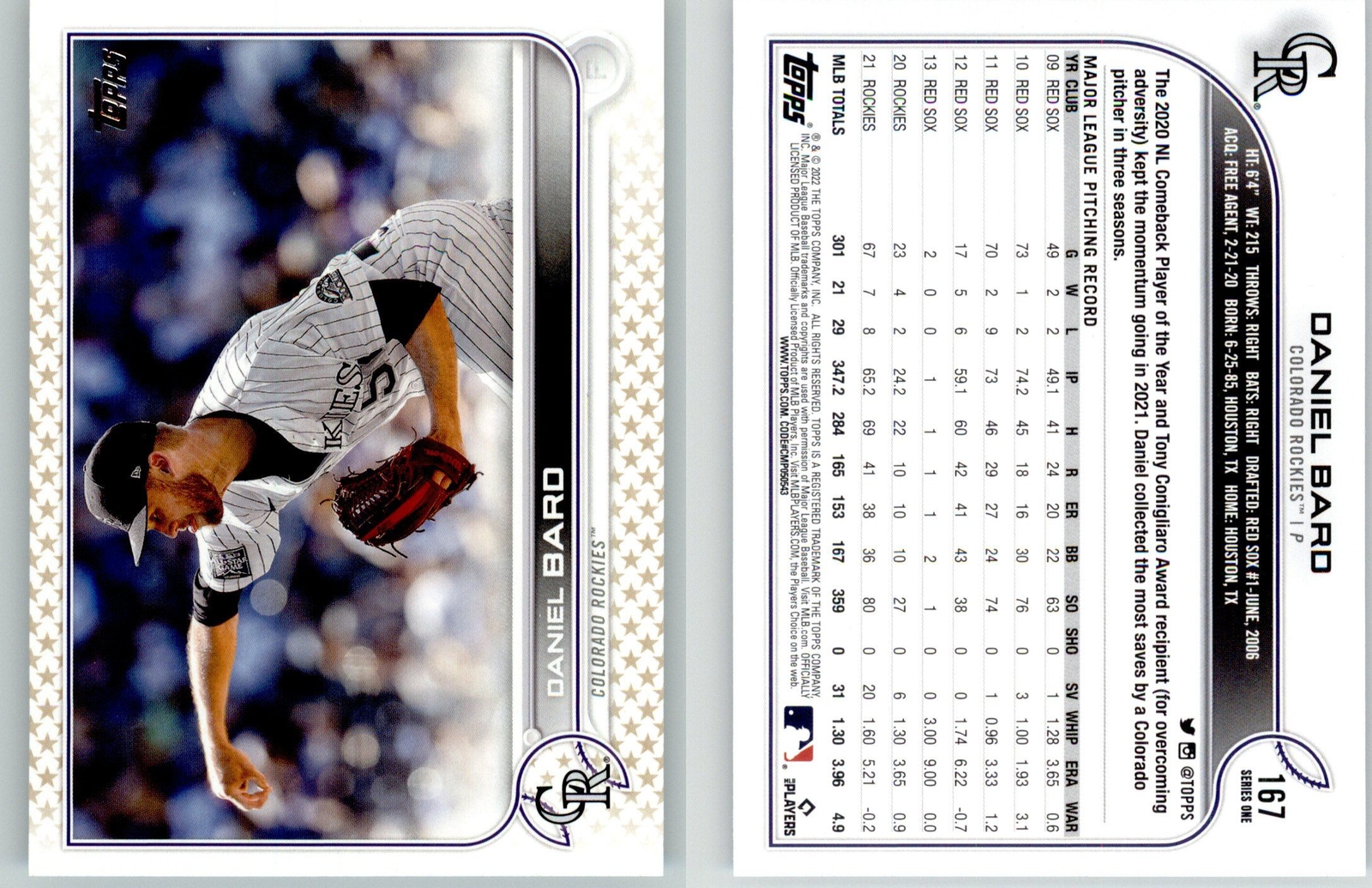 Daniel Bard 2022 Topps Gold Stars #167 Colorado Rockies