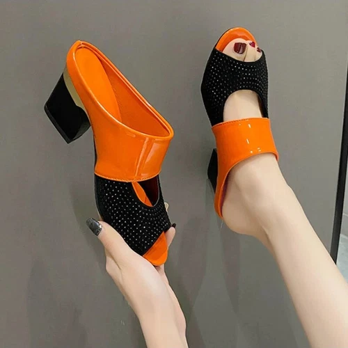 Damen Sandalen Eckiger Absatz Pumps Mode Sommer High Heels Pantoletten Hausschuhe Schuhe - Bild 8 von 21