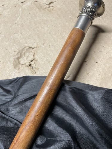 VINTAGE Walking Cane 35 1/2" METAL Handle Wood Stick Classy HANDMADE - Picture 8 of 15