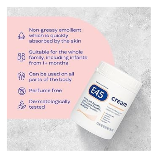 E45 Cream 500 g Tub Moisturiser for Dry Skin and Sensitive Skin Emollient to - Picture 2 of 5