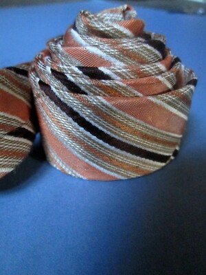 Cravate En Soie Hugo BOSS - Rayures Orange Marron Blanc - État D'occasion Correct