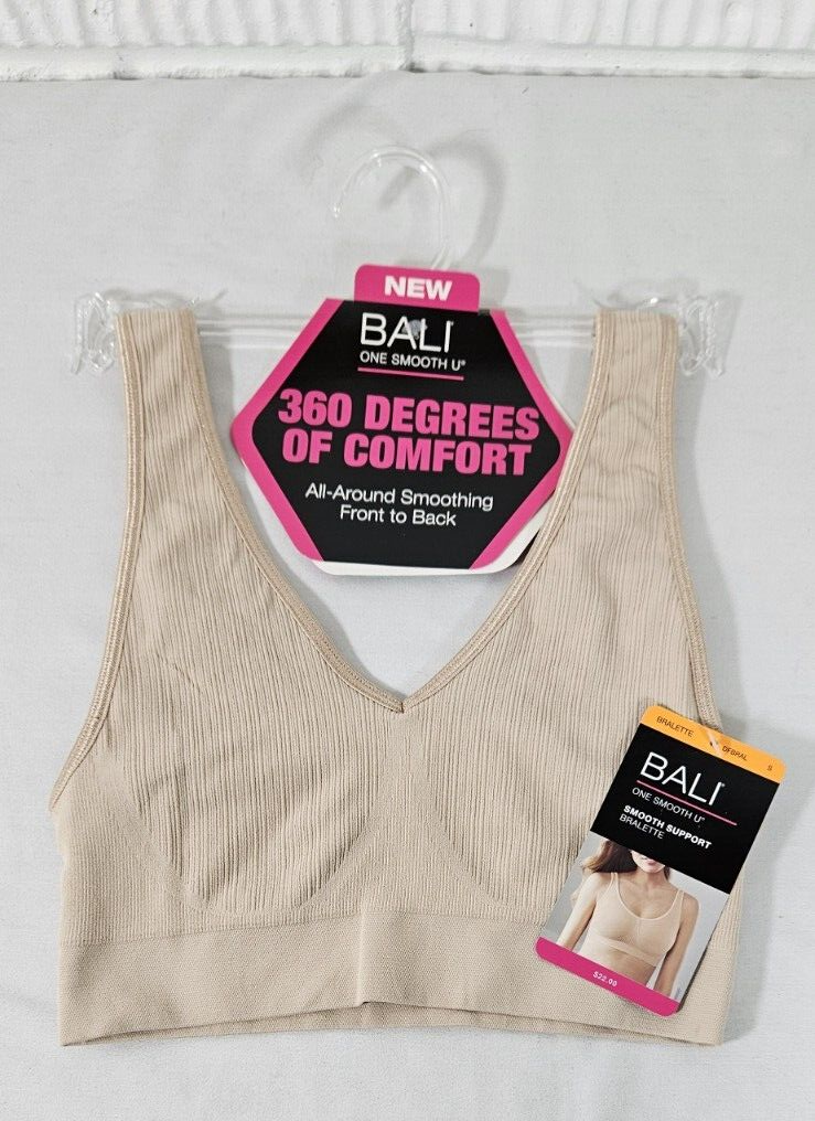 Bali Bralette One Smooth U Smooth Support Pull Over Bra Beige Size Small-image