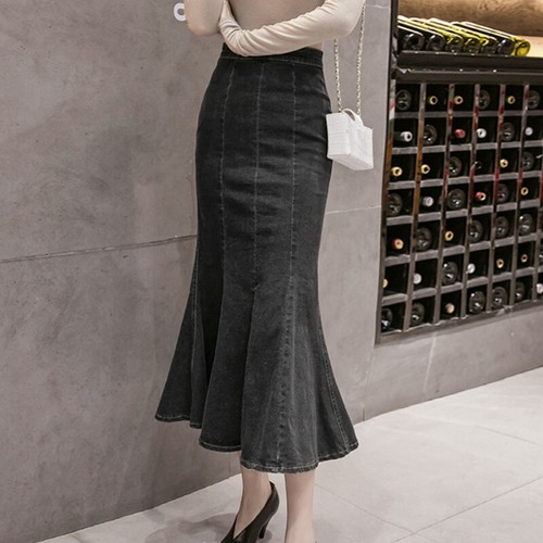 Damen Jeansrock Fischschwanz Schlitz High Waist Slim Bodycon Flare Midi Elegant Slim - Bild 1 von 15