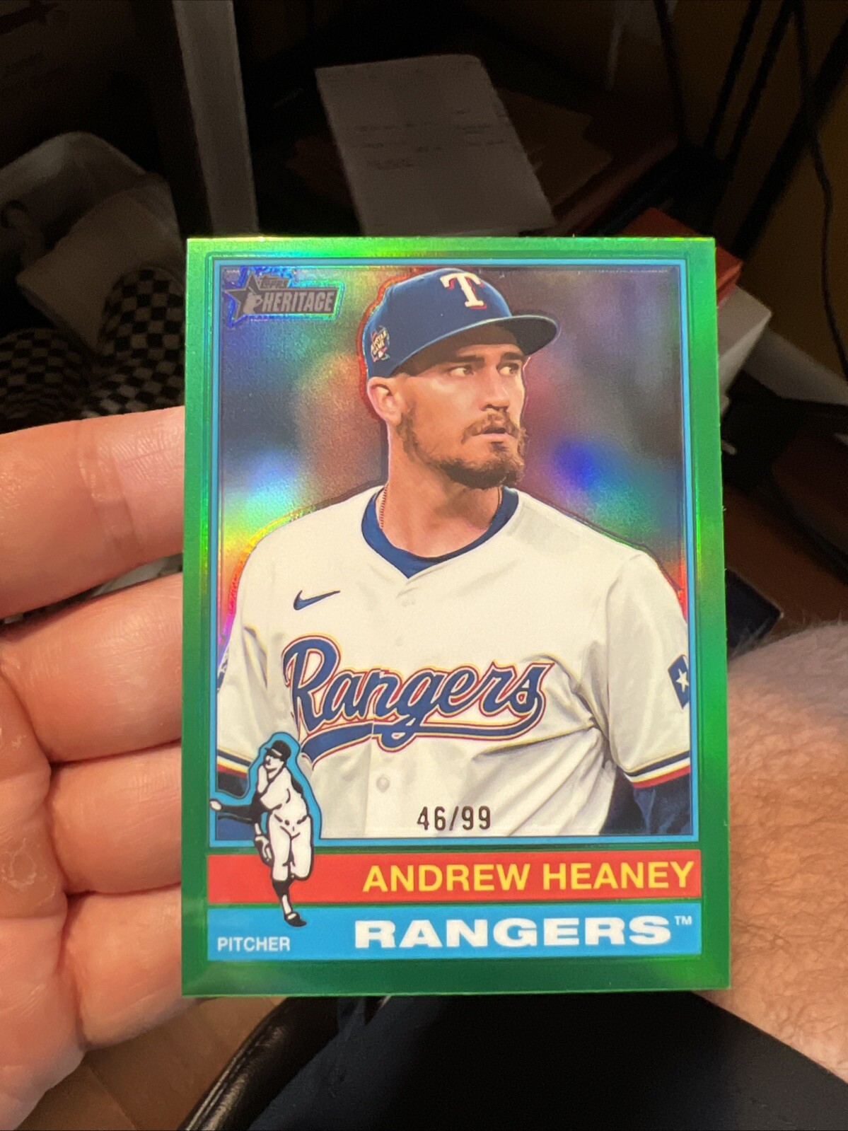 2025 Topps Heritage - Andrew Heaney Green Chrome 45/99 Rangers #55