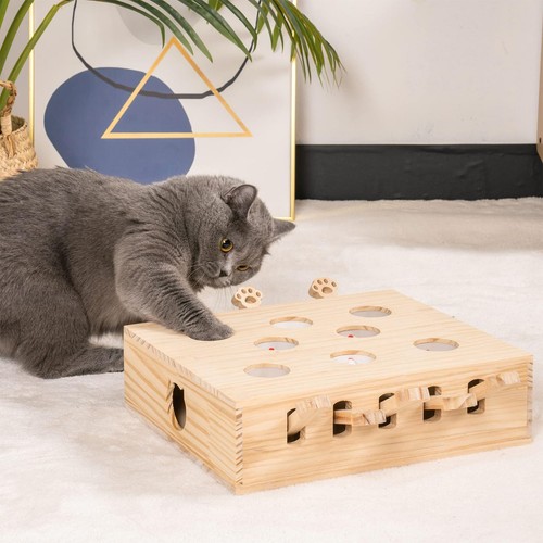 Cat Scratching Interactive Toy Cardboard Wooden Whack A Mole 12.99x10.24x3.94 In - Picture 4 of 12