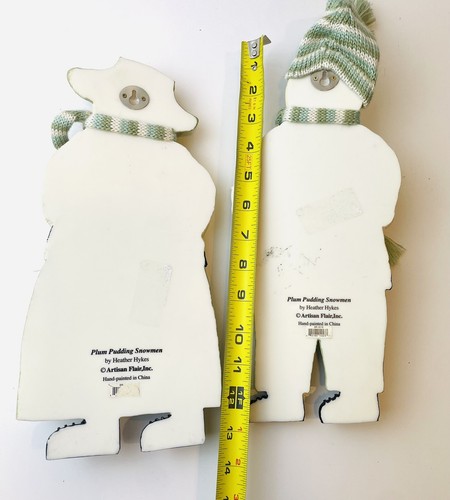 Heather Hykes Plum Pudding Snowmen Couple Ice Skates Snowballs Wall Hanging - Picture 11 of 12