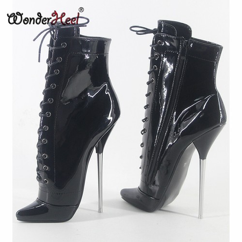 Wonderheel 7 "Stiletto Heel Sexy Fetish Matt Leather Training Ankle Ballet Boots - Imagen 10 de 12