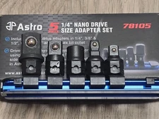 Astro Tools 5pc Nano Dual Drive (1/4" & 11mm) Socket Adapter Set w/Rail #78105