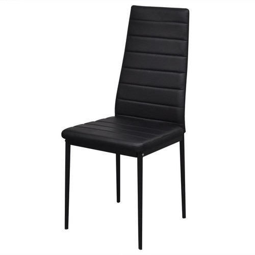 7 Pcs Dining Table Set Modern 6 Seater Glass Tabletop Faux Leather Chair Black - Picture 5 of 7
