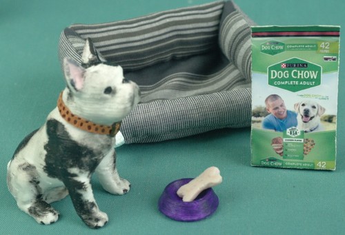 Hund Bulldogge, Bett, Futternapf Puppenhaus Zubehör, Miniaturen, Tierfiguren - Bild 10 von 10