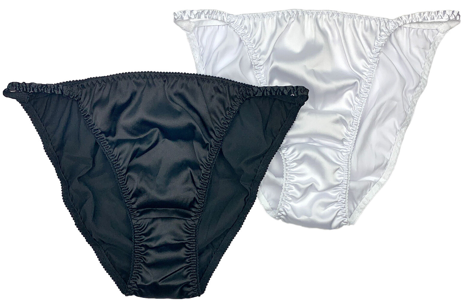Satin String Bikini Panty Black / White 2Pack XL/8 Gem