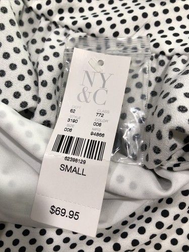 New York & Company Womens Sz S White Black Polka Dress - Picture 6 of 15