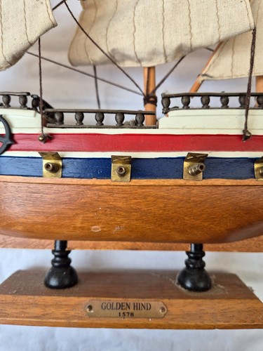 Vintage Selten Große 30.5cm Historisch Golden Hind 1578 Schiff Handbemalt Deko - Picture 2 of 7