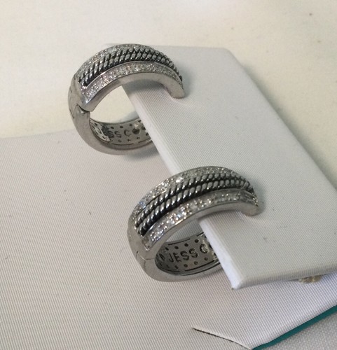 Effy Collection BH Silver 0.20 CTs Diamond White/Black Rhodium Hoop Earring NWT - Picture 1 of 8