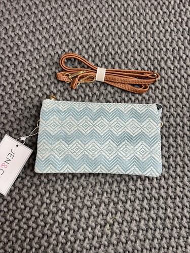NEW Jen & Co. Vegan Small Blue White & Brown Crossbody Purse Bag - Picture 1 of 24
