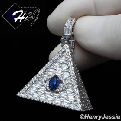 MEN SOLID 925 STERLING SILVER ICY BLING CZ 3D EGYPTIAN PYRAMID PENDANT*SP312