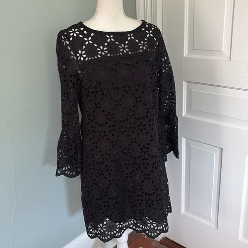 J. Crew Glockenärmel bestickt Ösen Kleid schwarz Größe 10P
