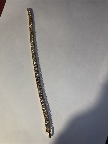 Cubic Zircon Tennis Gold tone Bracelet 8” 1/4”wide - Foto 1 di 3