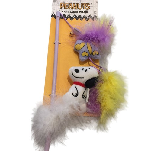 Teaser de gato Peanuts Snoopy lila hierba gatera varita plumas lila amarillas campanas mariposa - Imagen 2 de 4