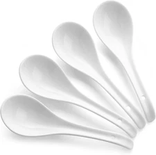 Soup Spoons, Ceramic Asian Soup Spoons, White Japanese Spoon Large for Ramen Pho