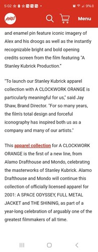 Camiseta A Stanley Kubrick Production Logo Naranja Mecánico - Azul Pequeño Mondo - Imagen 3 de 7