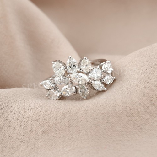 2.30 Ct Cluster Ring Lab Grown CVD Diamond 14k White Solid Gold Anniversary Gift - Picture 5 of 8