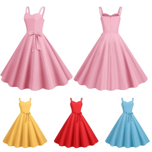 Women Vintage Swing Dress Rockabilly 50s 60s Pinup Cocktail Party Evening Dress - Picture 2 of 20