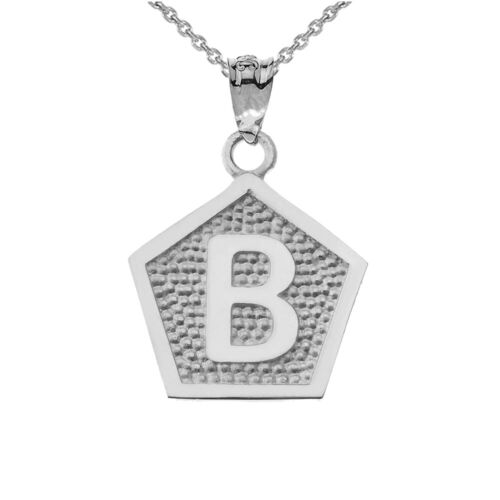10K White Gold Letter Initial Pentagon Pendant Necklace - Picture 8 of 32