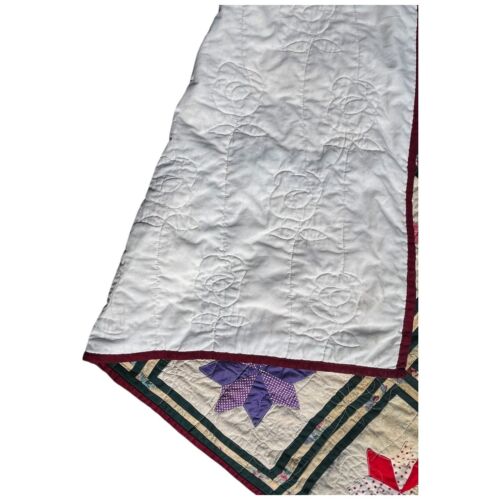 Contemporary Handmade Quilt Pieced Fancy Quilting Pinwheel Pointed Star 84" x 96 - Picture 12 of 14