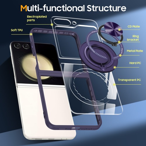 Funda transparente magnética con soporte de anillo para Samsung Galaxy Z Flip 5 Slim Fit - Imagen 50 de 50