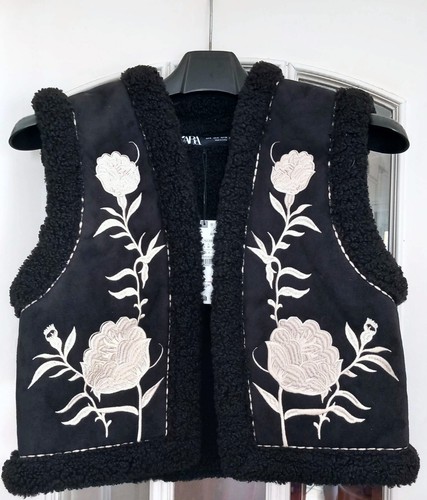 ZARA BLACK DOUBLE-FACED EMBROIDERED WAISTCOAT SIZE M - Picture 14 of 18