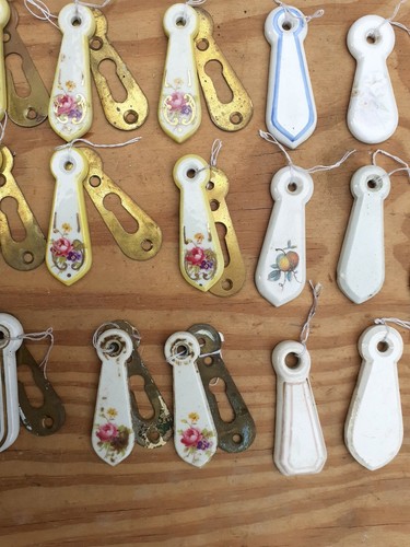 Vintage old China Pottery Ceramic Key Door Escutcheon Brass 21 Available - Picture 2 of 9